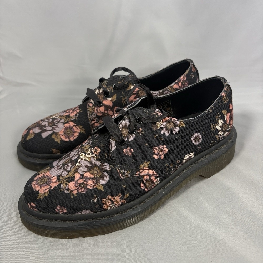 Dr. Martens Lester Canvas Shoes Womens 6 Black Wild Rose Floral Lace Up Oxford - Picture 4 of 10